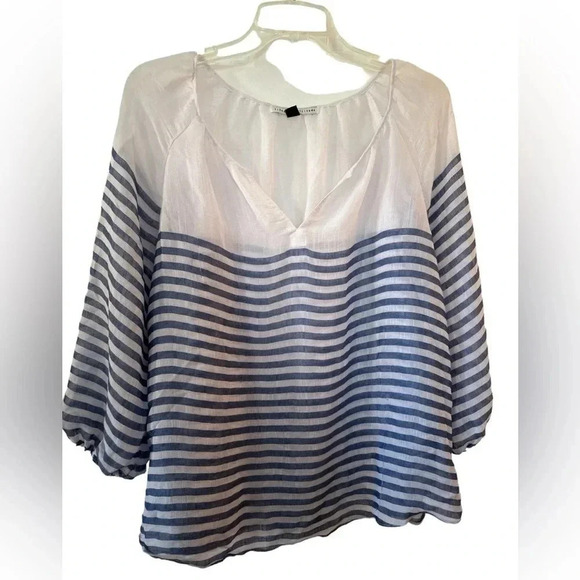 Lifestyle Attitude sheer blue and white striped blouse - Picture 1 of 8